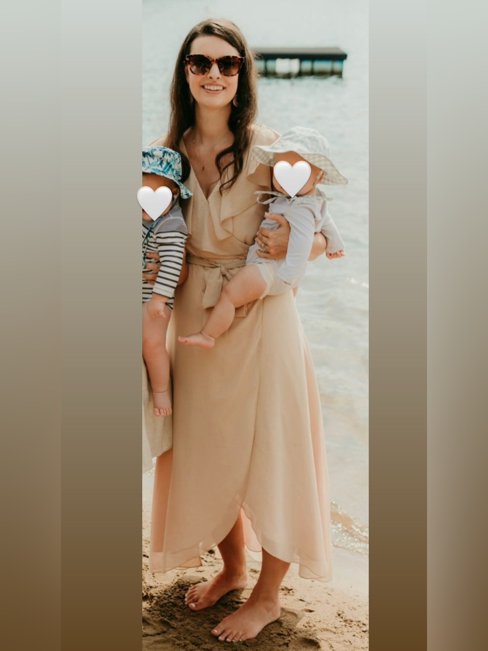 Simple Nude-Pink Wrap Dress with Tie Waist